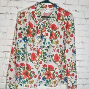 Anthropologie Olivia Culpo X LE Tote Tie Neck Blouse Women Size XS Red Floral